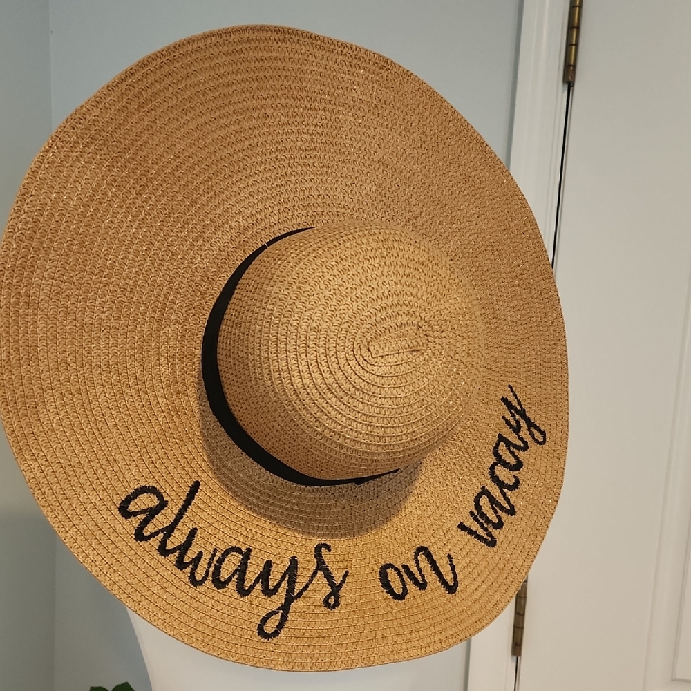 Stylish Tan Sun Hat with Black Embroidery